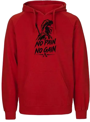 Spartan Discipline – No Pain No Gain - martial arts, fighter, ancient warrior, greek warrior, helmet, spartan, spartaner, no pain no gain, warrior, warrior spirit, discipline, strength, motivation, gym, fitness, bodybuilding, workout, training, spear, battle, courage, power, mindset, determination, toughness, streetwear, gym shirt, fitness shirt, motivational shirt, distressed design, red black, hand drawn, warrior aesthetic - Fairtrade Hoodie