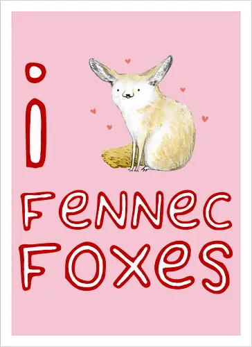 Liebe für den süßen Fuchs der Wüste - Fen¬nek, Wüstenfuchs, Fuchs, süßer Fuchs, süßes Tier, Wildtiere, Natur, Wüste, Illustration, Aquarell, Tierkunst, Tierliebhaber, niedliche Zeichnung, Fauna, Wildtierkunst - Artprint