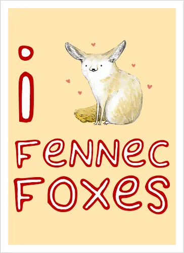 Liebe für den süßen Fuchs der Wüste - Fen¬nek, Wüstenfuchs, Fuchs, süßer Fuchs, süßes Tier, Wildtiere, Natur, Wüste, Illustration, Aquarell, Tierkunst, Tierliebhaber, niedliche Zeichnung, Fauna, Wildtierkunst - Artprint