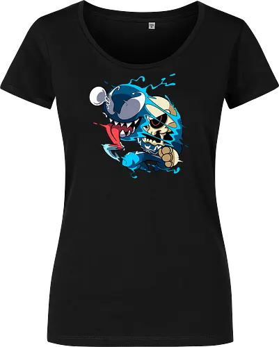Freaky Kreatur - Dunkles Chaos - freaky creature, dunkles monster, horror kunst, creepy art, skelett, monster design, dark cartoon, gothic art, gruselige kreatur, body horror, seltsame kunst, fantasy monster, horror cartoon, dunkle ästhetik, geek art - Women T-Shirt