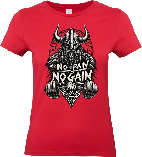Viking Iron – No Pain No Gain - viking, vikings, viking warrior, hand drawn, ink drawing, distressed, black and white, fitness shirt, gym shirt, workout shirt, streetwear, motivational shirt, norse, nordic, norse warrior, viking fitness, viking gym, no pain no gain, warrior spirit, strength, discipline, motivation, gym, fitness, bodybuilding, weightlifting, workout, training, barbell, dumbbell, power, muscle, determination, toughness, warrior mindset, nordic design, scandinavian, norse mythology, helmet, beard, runes - Standard T-Shirt (Women)