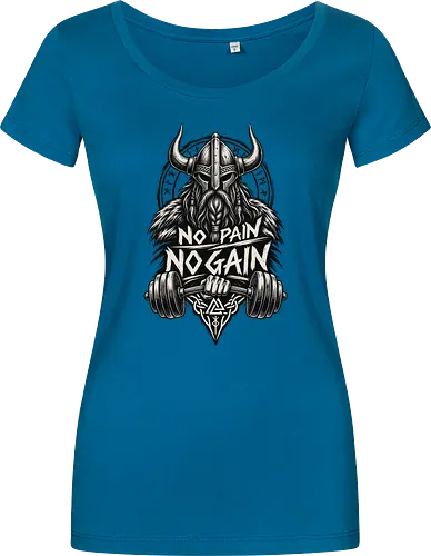 Viking Iron – No Pain No Gain - viking, vikings, viking warrior, hand drawn, ink drawing, distressed, black and white, fitness shirt, gym shirt, workout shirt, streetwear, motivational shirt, norse, nordic, norse warrior, viking fitness, viking gym, no pain no gain, warrior spirit, strength, discipline, motivation, gym, fitness, bodybuilding, weightlifting, workout, training, barbell, dumbbell, power, muscle, determination, toughness, warrior mindset, nordic design, scandinavian, norse mythology, helmet, beard, runes - Women T-Shirt