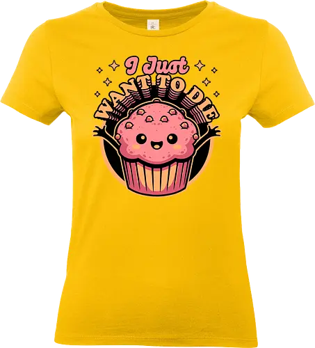 Muffin Dark Humor - Muffin, Die, Death, Dark, Dark Comedy, Dark Humor, Darkness, Cute, Adorable, Fast Food, Food, Junk Food, Cake, Cupcakes, Cupcake, Snacks, Snack, Snack Time, Snacking, Dessert, Irony, Sarcasm, Sarcastic, Sarcastic Art, Sarcastic Humor, Jokes, Joke, Healthy, Smile, Happy, Sadness, Sad, Happiness, Depressed, Depression - Standard T-Shirt (Women)