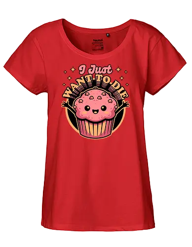 Muffin Dark Humor - Muffin, Die, Death, Dark, Dark Comedy, Dark Humor, Darkness, Cute, Adorable, Fast Food, Food, Junk Food, Cake, Cupcakes, Cupcake, Snacks, Snack, Snack Time, Snacking, Dessert, Irony, Sarcasm, Sarcastic, Sarcastic Art, Sarcastic Humor, Jokes, Joke, Healthy, Smile, Happy, Sadness, Sad, Happiness, Depressed, Depression - Fairtrade Girl Shirt