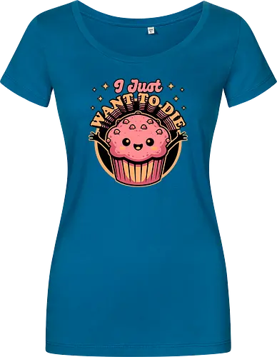 Muffin Dark Humor - Muffin, Die, Death, Dark, Dark Comedy, Dark Humor, Darkness, Cute, Adorable, Fast Food, Food, Junk Food, Cake, Cupcakes, Cupcake, Snacks, Snack, Snack Time, Snacking, Dessert, Irony, Sarcasm, Sarcastic, Sarcastic Art, Sarcastic Humor, Jokes, Joke, Healthy, Smile, Happy, Sadness, Sad, Happiness, Depressed, Depression - Women T-Shirt
