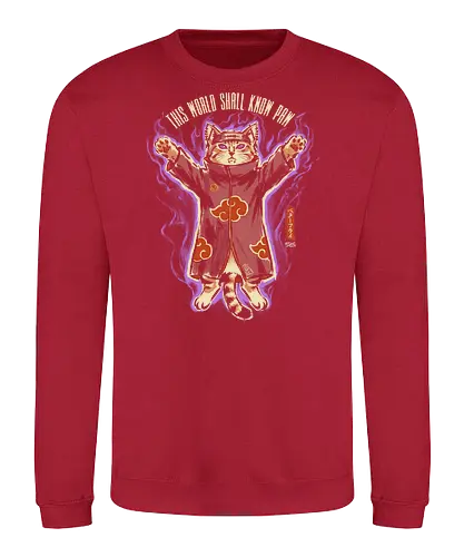 This World Shall Know Paw - quote, humor, cute, cat, anime, funny, ninja, vintage, retro, japanese, pain, akatsuki, pun, parody, mood - Sweatshirt