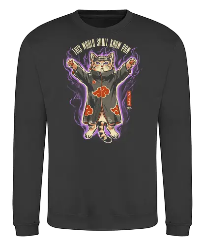 This World Shall Know Paw - quote, humor, cute, cat, anime, funny, ninja, vintage, retro, japanese, pain, akatsuki, pun, parody, mood - Sweatshirt