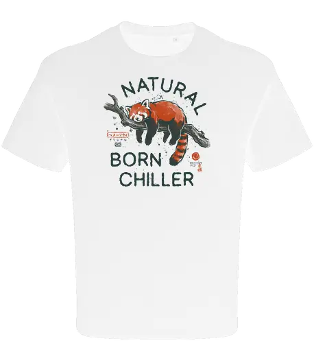 Natural Born Chiller - japanese, lazy, sleep, relax, quote, humor, cute, mood, nature, red panda, funny, chill, nap, vintage, retro - Oversize T-Shirt