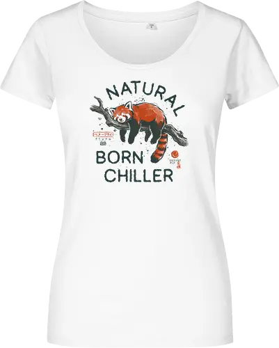 Natural Born Chiller - japanese, lazy, sleep, relax, quote, humor, cute, mood, nature, red panda, funny, chill, nap, vintage, retro - Women T-Shirt