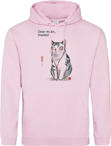 Dear Music, thanks! - cat, music, headphones, funny, vintage, retro, japanese, earphone, song, audiophile, quote, wholesome, cute, mood, relaxed - Standard Hoodie