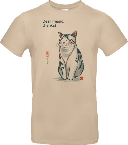 Dear Music, thanks! - cat, music, headphones, funny, vintage, retro, japanese, earphone, song, audiophile, quote, wholesome, cute, mood, relaxed - Standard T-Shirt
