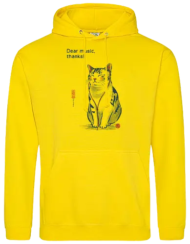 Dear Music, thanks! - cat, music, headphones, funny, vintage, retro, japanese, earphone, song, audiophile, quote, wholesome, cute, mood, relaxed - Standard Hoodie