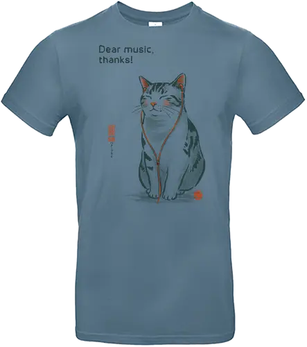 Dear Music, thanks! - cat, music, headphones, funny, vintage, retro, japanese, earphone, song, audiophile, quote, wholesome, cute, mood, relaxed - Standard T-Shirt