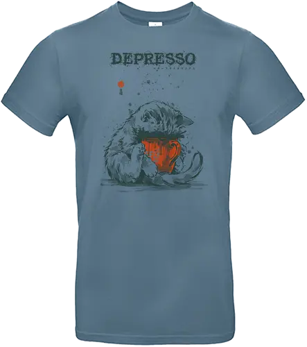 Depresso - cat, espresso, depresso, coffee, funny, vintage, retro, japanese, dark humor, coffee lover, mood, caffeine, sad cat, monday, quote, sarcastic - Standard T-Shirt
