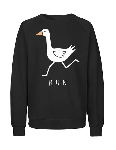 Chaotic Goose: RUN! - simple bird illustration, aesthetic meme design, funny goose shirt, minimalist animal graphic, internet meme apparel, running goose tee, chaotic energy streetwear, quirky graphic t-shirt, gamer meme clothing, ironic humor fashion - Fairtrade Sweatshirt