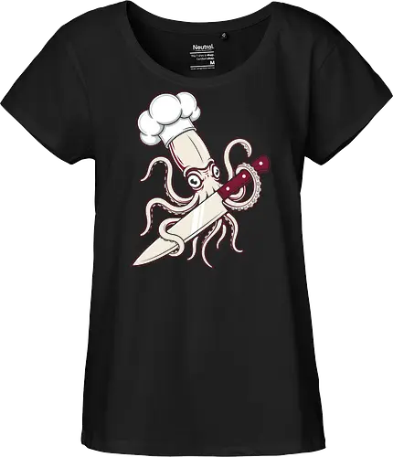 The Kraken Chef: Master of the Blade - funny chef shirt, squid graphic tee, kraken cook apparel, culinary streetwear, kitchen knife design, seafood lover clothing, badass octopus tee, sushi chef merch, tattoo style sea creature, foodie graphic fashion - Fairtrade Girl Shirt