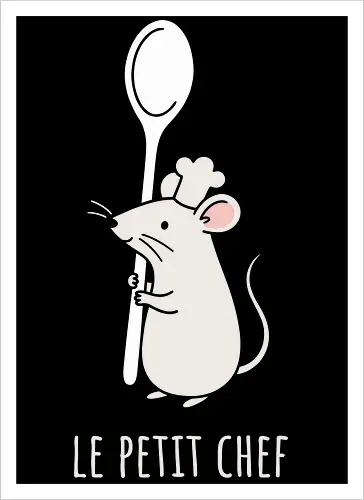 Le Petit Chef: The Culinary Rat - Ratatouille inspired shirt, little chef graphic tee, cute rat apparel, funny foodie clothing, minimalist cooking design, kawaii animal streetwear, chef hat mouse shirt, animated movie aesthetic, wholesome culinary fashion, pastel food merch - Artprint