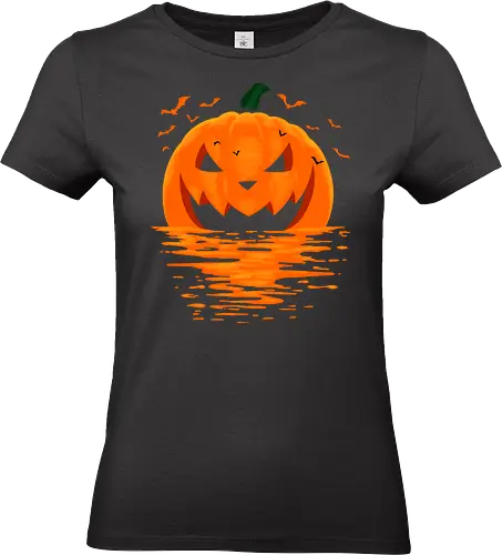 Spooky Sunset For Halloween Season - halloween, bats, beach, horror, humor, jack o lantern, landscape, ocean, october, scary, spooky, summer, sunset, trick or treat, vacation - Standard T-Shirt (Women)