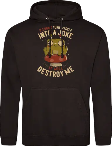 Turning Myself Into A Joke - mushroom, dark humor, sarcastic, funny, koalatees, koala, koalastudio, frog, toad, anxious, overthinker, introvert - Standard Hoodie