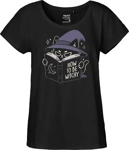 How To Be Witchy - koalatees, koala, koalastudio, black cat, cat lover, cat, spooky, spellbook, cute, gothic, occult, halloween, funny, witch, whimsical - Fairtrade Girl Shirt