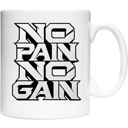 Stacked Power – No Pain No Gain - no pain no gain, stacked power, fitness, black and white, gym, workout, bodybuilding, weightlifting, training, motivation, discipline, strength, mindset, determination, athletic, sportswear, streetwear, gym wear, fitness apparel, motivational design, typographic design, typography, bold typography, minimalist, modern, geometric, power, performance, strength training, workout motivation, gym motivation, fitness lifestyle, athlete, sports fashion, gym shirt, fitness shirt, motivational shirt, premium streetwear - Cup
