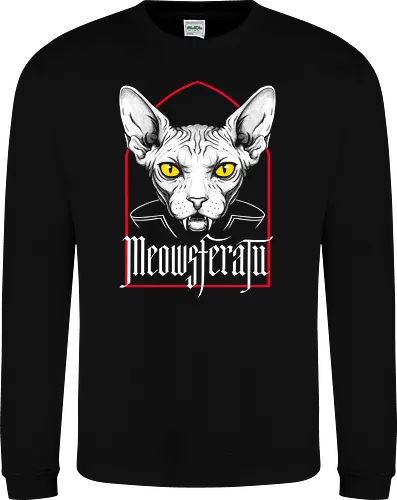 Meowsferatu - fantasy, popculture, catlover, cartoon, illustration, meowsferatu, vampire, cat, gothic, horror, terror, halloween, spooky, creepy, dark, gothicart, vampirecat, blackcat, retro, vintage, monster, cinema, classic, horrorfan, scary, nocturnal, occult, darkart, macabre, gothicstyle - Sweatshirt
