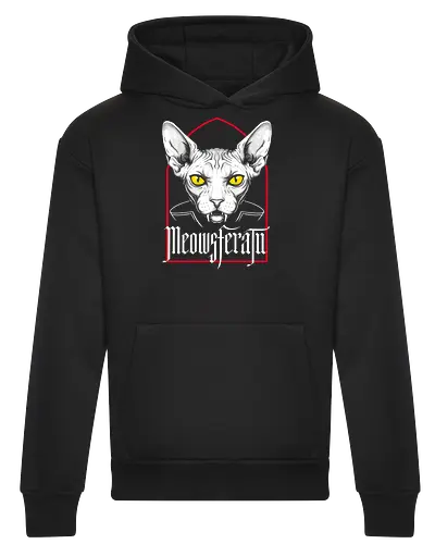 Meowsferatu - fantasy, popculture, catlover, cartoon, illustration, meowsferatu, vampire, cat, gothic, horror, terror, halloween, spooky, creepy, dark, gothicart, vampirecat, blackcat, retro, vintage, monster, cinema, classic, horrorfan, scary, nocturnal, occult, darkart, macabre, gothicstyle - Heavyweight Hoodie