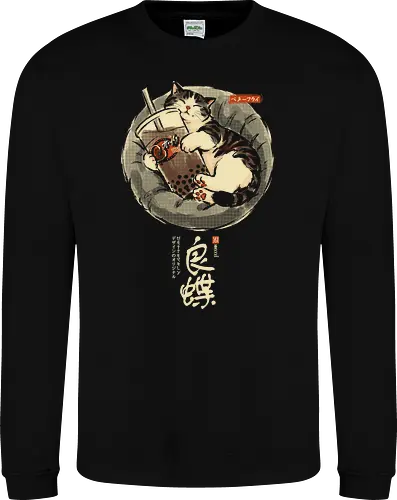 Boba Cat - cat lover, sleeping cat, art print, cozy, aesthetic, cat, boba, funny, vintage, retro, japanese, cute, boba tea, bubble tea, kawaii - Sweatshirt
