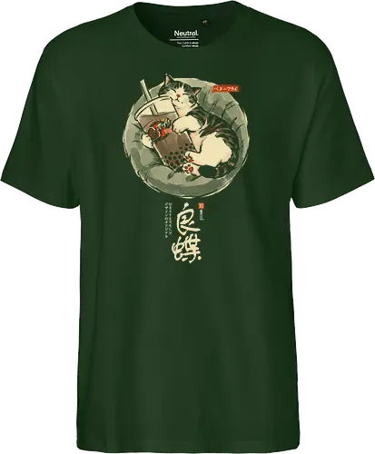 Boba Cat - cat lover, sleeping cat, art print, cozy, aesthetic, cat, boba, funny, vintage, retro, japanese, cute, boba tea, bubble tea, kawaii - Fairtrade T-Shirt