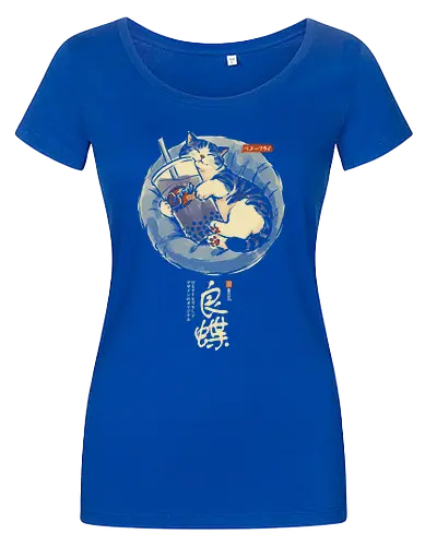 Boba Cat - cat lover, sleeping cat, art print, cozy, aesthetic, cat, boba, funny, vintage, retro, japanese, cute, boba tea, bubble tea, kawaii - Women T-Shirt