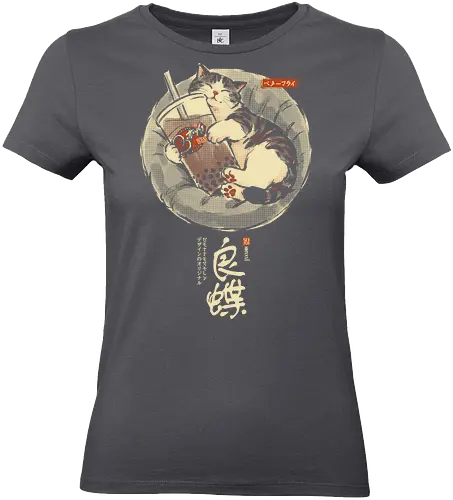 Boba Cat - cat lover, sleeping cat, art print, cozy, aesthetic, cat, boba, funny, vintage, retro, japanese, cute, boba tea, bubble tea, kawaii - Standard T-Shirt (Women)