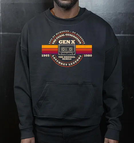 Gen X - The Original Rebels - latchkey kid, nostalgia, old school, retro tech, vintage, generation x, 70s, 80s, 90s, cassette, childhood, funny, funnytee, humor, im not old im classic - Cropped Sweatshirt