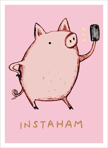 Der Berühmteste Influencer Auf Dem Bauernhof - süße Figur, lustiges Schwein, süßes Tier, Tier-Selfie, Schweinehumor, Wortspiel, digitale Kultur, soziale Medien, Influencer, Schweinezeichnung, lustige Kunst, Tierliebhaber, Bauernhoftier, Illustration, kreativer Humor - Artprint