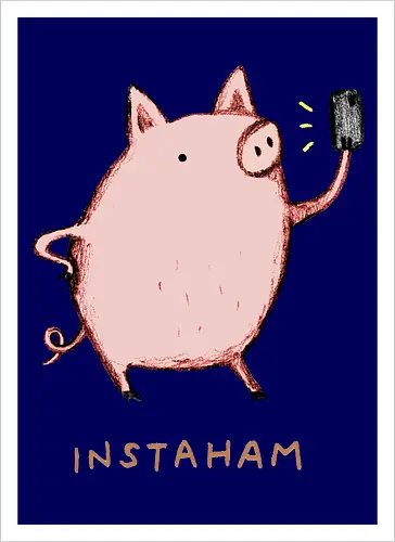 Der Berühmteste Influencer Auf Dem Bauernhof - süße Figur, lustiges Schwein, süßes Tier, Tier-Selfie, Schweinehumor, Wortspiel, digitale Kultur, soziale Medien, Influencer, Schweinezeichnung, lustige Kunst, Tierliebhaber, Bauernhoftier, Illustration, kreativer Humor - Artprint