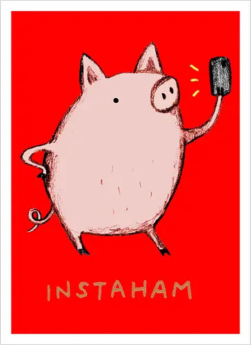 Der Berühmteste Influencer Auf Dem Bauernhof - süße Figur, lustiges Schwein, süßes Tier, Tier-Selfie, Schweinehumor, Wortspiel, digitale Kultur, soziale Medien, Influencer, Schweinezeichnung, lustige Kunst, Tierliebhaber, Bauernhoftier, Illustration, kreativer Humor - Artprint