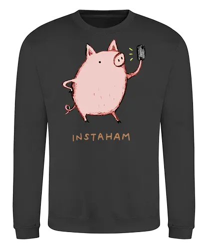 Der Berühmteste Influencer Auf Dem Bauernhof - süße Figur, lustiges Schwein, süßes Tier, Tier-Selfie, Schweinehumor, Wortspiel, digitale Kultur, soziale Medien, Influencer, Schweinezeichnung, lustige Kunst, Tierliebhaber, Bauernhoftier, Illustration, kreativer Humor - Sweatshirt