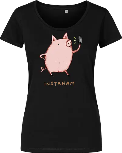 Der Berühmteste Influencer Auf Dem Bauernhof - süße Figur, lustiges Schwein, süßes Tier, Tier-Selfie, Schweinehumor, Wortspiel, digitale Kultur, soziale Medien, Influencer, Schweinezeichnung, lustige Kunst, Tierliebhaber, Bauernhoftier, Illustration, kreativer Humor - Women T-Shirt