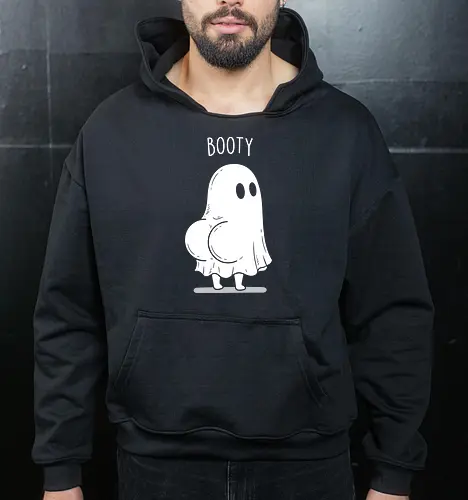 Spooky Thicc: The Booty Ghost - funny ghost shirt, booty ghost graphic tee, spooky thicc apparel, cute halloween clothing, bedsheet ghost merch, quirky aesthetic fashion, hilarious graphic tee, halloween party shirt, sarcastic meme streetwear, funny internet humor design - Cropped Hoodie