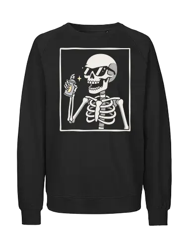 Shiny Chrome: The Chrome Skeleton - Mad Max fury road shirt, War Boy chrome graphic, shiny and chrome tee, witness me apparel, post apocalyptic streetwear, skeleton spray paint design, dystopia movie clothing, edgy pop culture fashion, minimalist skull merch, action movie fan shirt - Fairtrade Sweatshirt
