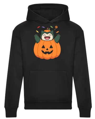 Halloween Treats: The Pumpkin Monster - Snorlax Halloween shirt, Pokemon pumpkin graphic tee, cute pocket monster apparel, kawaii trick or treat streetwear, nostalgic 90s gamer clothing, funny anime autumn design, aesthetic Halloween merch, sweet tooth monster shirt, retro gaming festive fashion, Jack o lantern anime tee - Heavyweight Hoodie