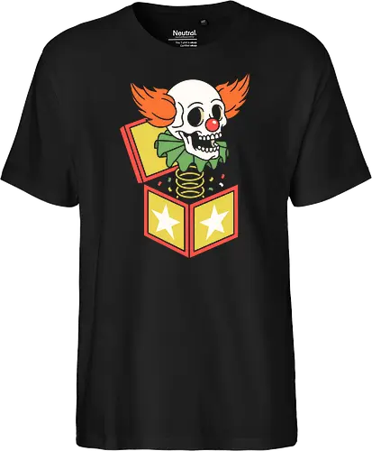 Surprise Scare: The Skull in the Box - jack in the box shirt, creepy clown graphic tee, vintage toy streetwear, skull jester apparel, spooky circus clothing, retro horror design, dark aesthetic fashion, alternative graphic tee, Halloween pop art shirt, nostalgic creepy merch - Fairtrade T-Shirt