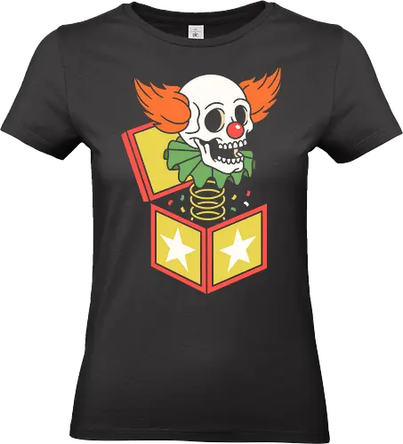 Surprise Scare: The Skull in the Box - jack in the box shirt, creepy clown graphic tee, vintage toy streetwear, skull jester apparel, spooky circus clothing, retro horror design, dark aesthetic fashion, alternative graphic tee, Halloween pop art shirt, nostalgic creepy merch - Standard T-Shirt (Women)