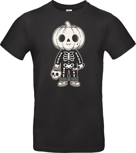 Trick or Treat: The Little Slasher - creepy cute halloween shirt, pumpkin head kid graphic, skeleton costume apparel, funny slasher streetwear, spooky trick or treat tee, pastel goth halloween clothing, dark humor aesthetic, cute horror merch, aesthetic autumn fashion, knife wielding pumpkin boy - Standard T-Shirt