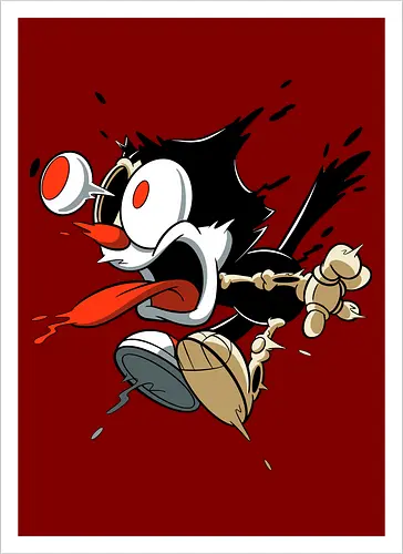 Freaky Katze - Kreatur aus dem Albtraum - freaky cat, gruselige katze, dunkle katze, horror kunst, skelett katze, monster katze, creepy cartoon, dark cartoon, felix the cat, felix cat, gothic art, body horror, seltsame kunst, horror kreatur, vintage horror, spooky art, geek art - Artprint