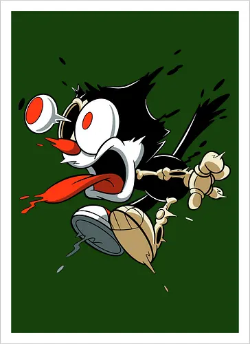 Freaky Katze - Kreatur aus dem Albtraum - freaky cat, gruselige katze, dunkle katze, horror kunst, skelett katze, monster katze, creepy cartoon, dark cartoon, felix the cat, felix cat, gothic art, body horror, seltsame kunst, horror kreatur, vintage horror, spooky art, geek art - Artprint