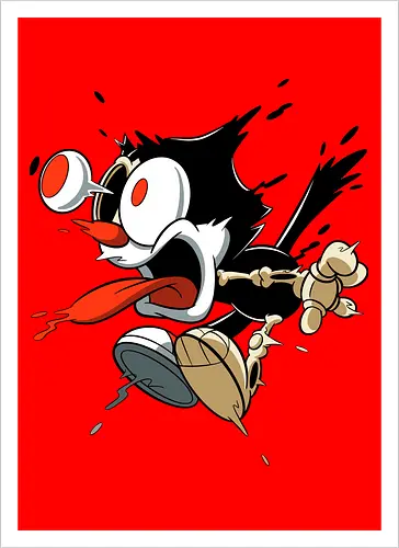 Freaky Katze - Kreatur aus dem Albtraum - freaky cat, gruselige katze, dunkle katze, horror kunst, skelett katze, monster katze, creepy cartoon, dark cartoon, felix the cat, felix cat, gothic art, body horror, seltsame kunst, horror kreatur, vintage horror, spooky art, geek art - Artprint