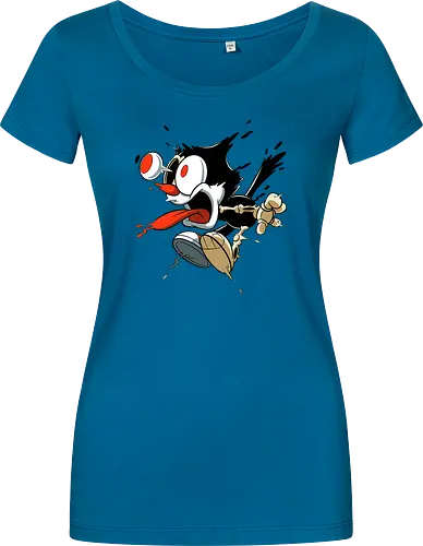 Freaky Katze - Kreatur aus dem Albtraum - freaky cat, gruselige katze, dunkle katze, horror kunst, skelett katze, monster katze, creepy cartoon, dark cartoon, felix the cat, felix cat, gothic art, body horror, seltsame kunst, horror kreatur, vintage horror, spooky art, geek art - Women T-Shirt