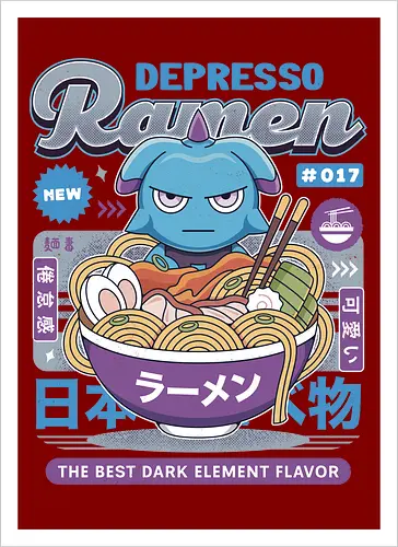 Depresso Ramen Vintage - Pal, pal world, depresso, game, gaming, video game, gamer, survival, crafting, farming, monsters, espresso, ramen, lamball, adventure - Artprint