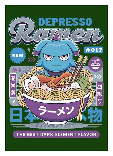 Depresso Ramen Vintage - Pal, pal world, depresso, game, gaming, video game, gamer, survival, crafting, farming, monsters, espresso, ramen, lamball, adventure - Artprint