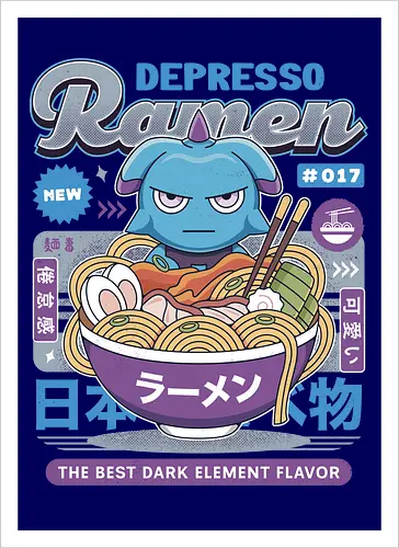 Depresso Ramen Vintage - Pal, pal world, depresso, game, gaming, video game, gamer, survival, crafting, farming, monsters, espresso, ramen, lamball, adventure - Artprint